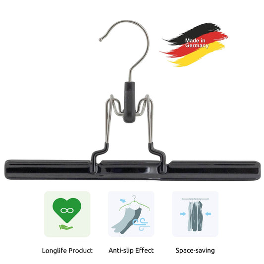 rucce per abiti,10 pezzi, appendini, Grucce salvaspazio, Ampio 26 cm, con gancio girevole, Colore Nero, MAWA MAWAmat, 2
