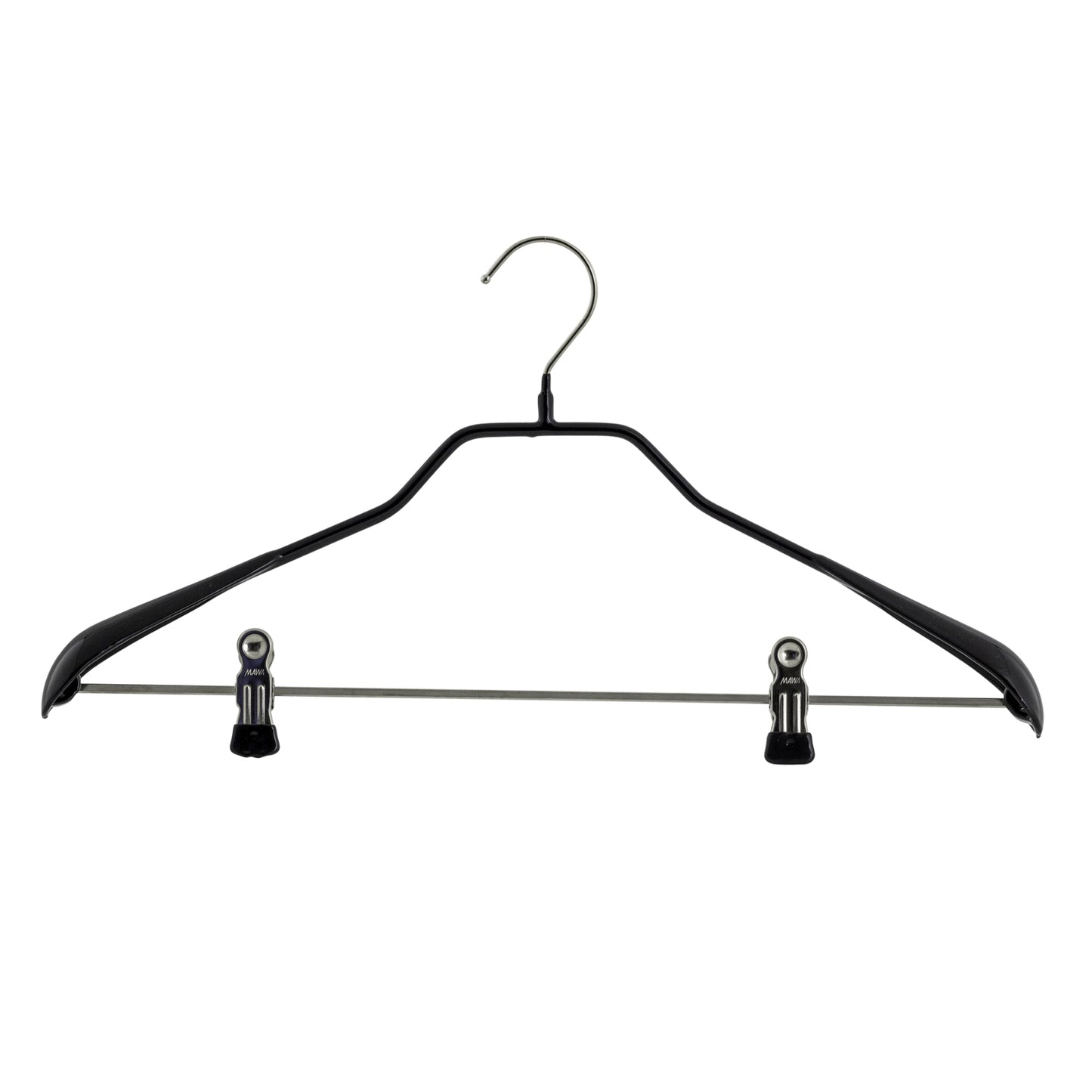 Appendini, 10 pezzi, Grucce per abiti, con barra a clip, Ampio 42 cm, Grucce salvaspazio, Colore Nero, MAWA Bodyform LK, 3
