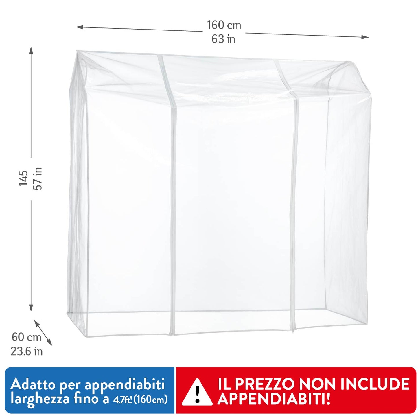 Copri stand appendiabiti, 160x60x145 cm, 2 cerniere, Trasparente, protegge da polvere, umidità, raggi UV, Tatkraft Defender, 4