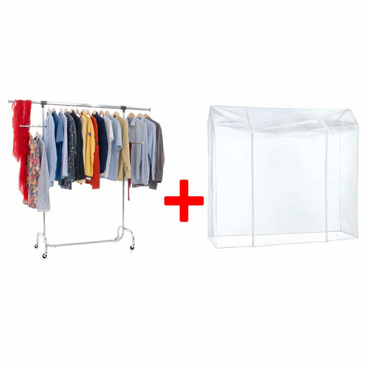 Armadio Tessuto, Rella Appendiabiti, con Ruote, Stand Appendiabiti da Terra + Сopertura Appendiabiti, Tatkraft Falcon & Big, 2