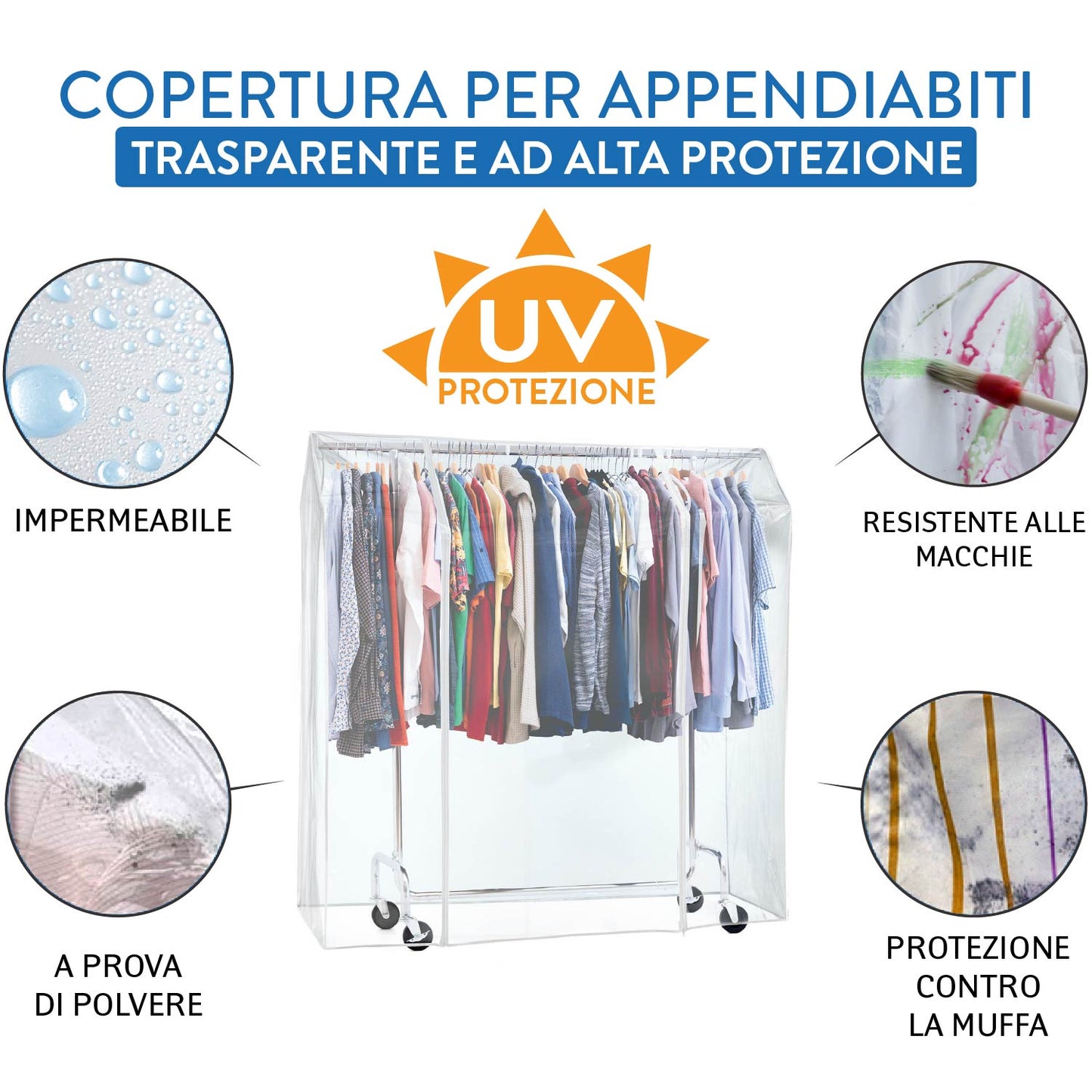 Сopertura stand appendiabiti, trasparente, 155×60×160 cm, 2 cerniere, impermeabile, protezione contro la polvere e i raggi UV, Tatkraft Schild, 2