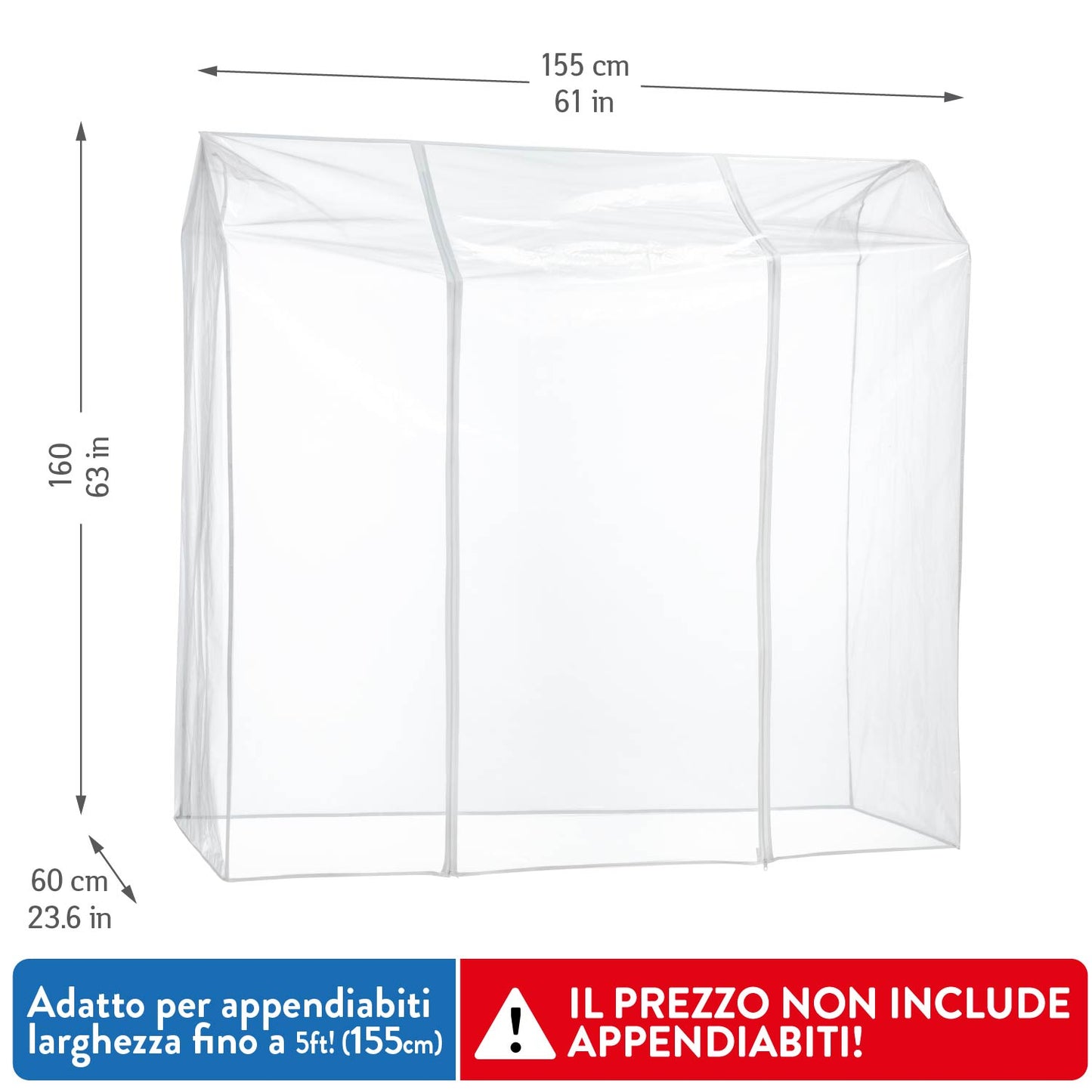 Сopertura stand appendiabiti, trasparente, 155×60×160 cm, 2 cerniere, impermeabile, protezione contro la polvere e i raggi UV, Tatkraft Schild, 4