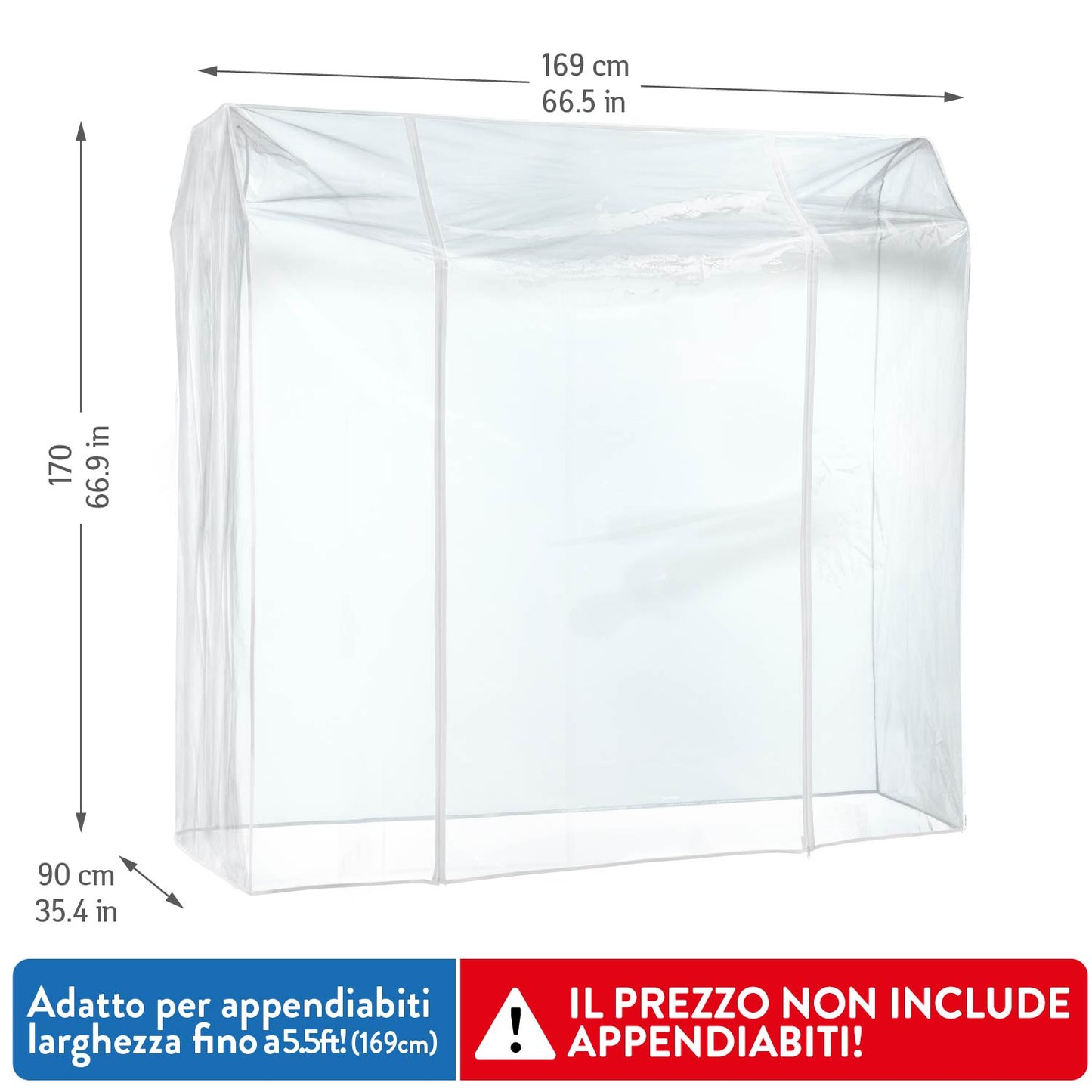 Copri stand appendiabiti, Grande 169×90×170cm, 2 cerniere, protezione da polvere, umidità, raggi UV, Trasparente, Tatkraft Safe, 3