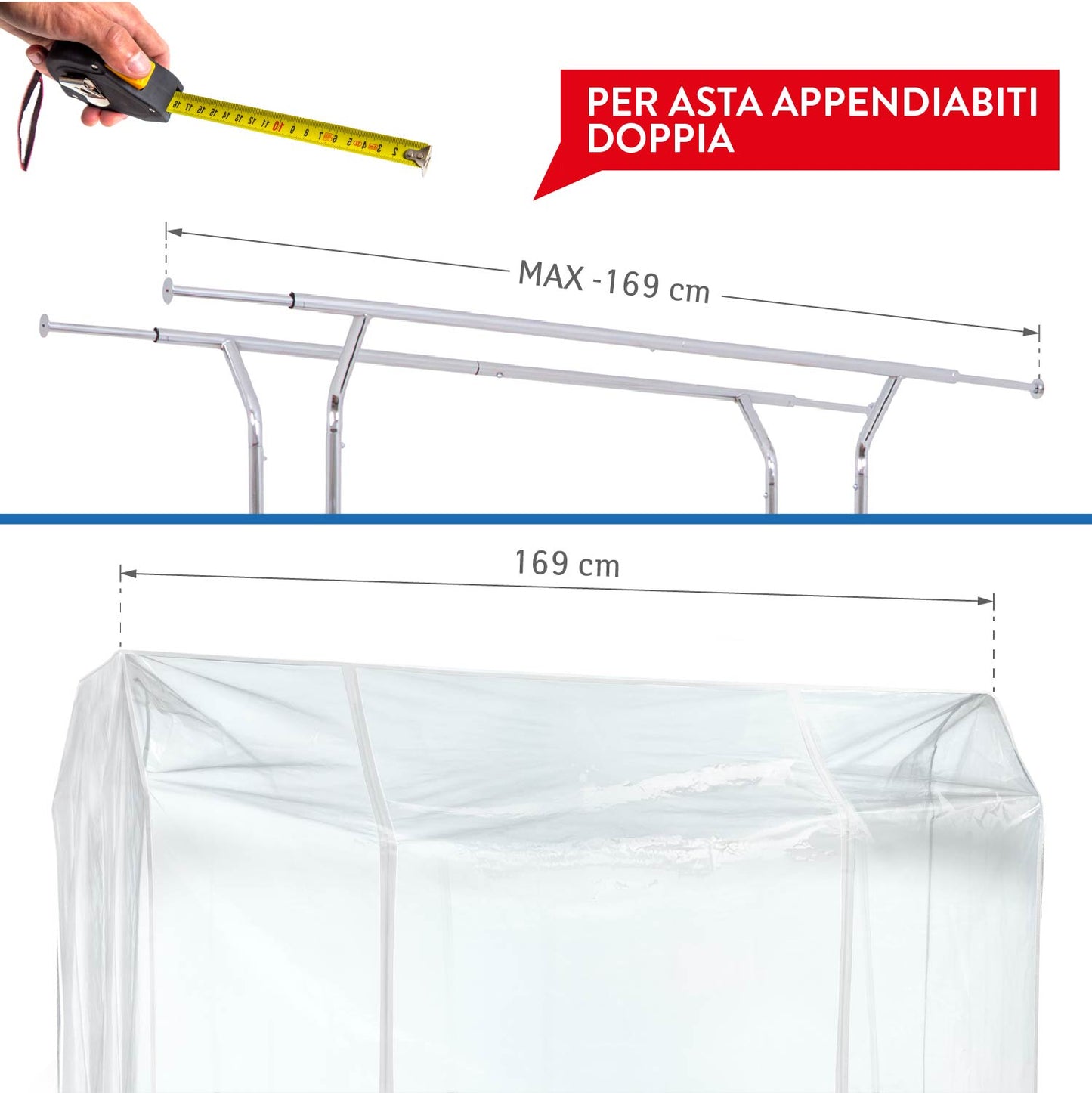 Copri stand appendiabiti, Grande 169×90×170cm, 2 cerniere, protezione da polvere, umidità, raggi UV, Trasparente, Tatkraft Safe, 4