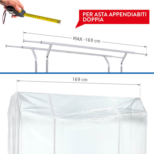 Copri stand appendiabiti, Grande 169×90×170cm, 2 cerniere, protezione da polvere, umidità, raggi UV, Trasparente, Tatkraft Safe, 4