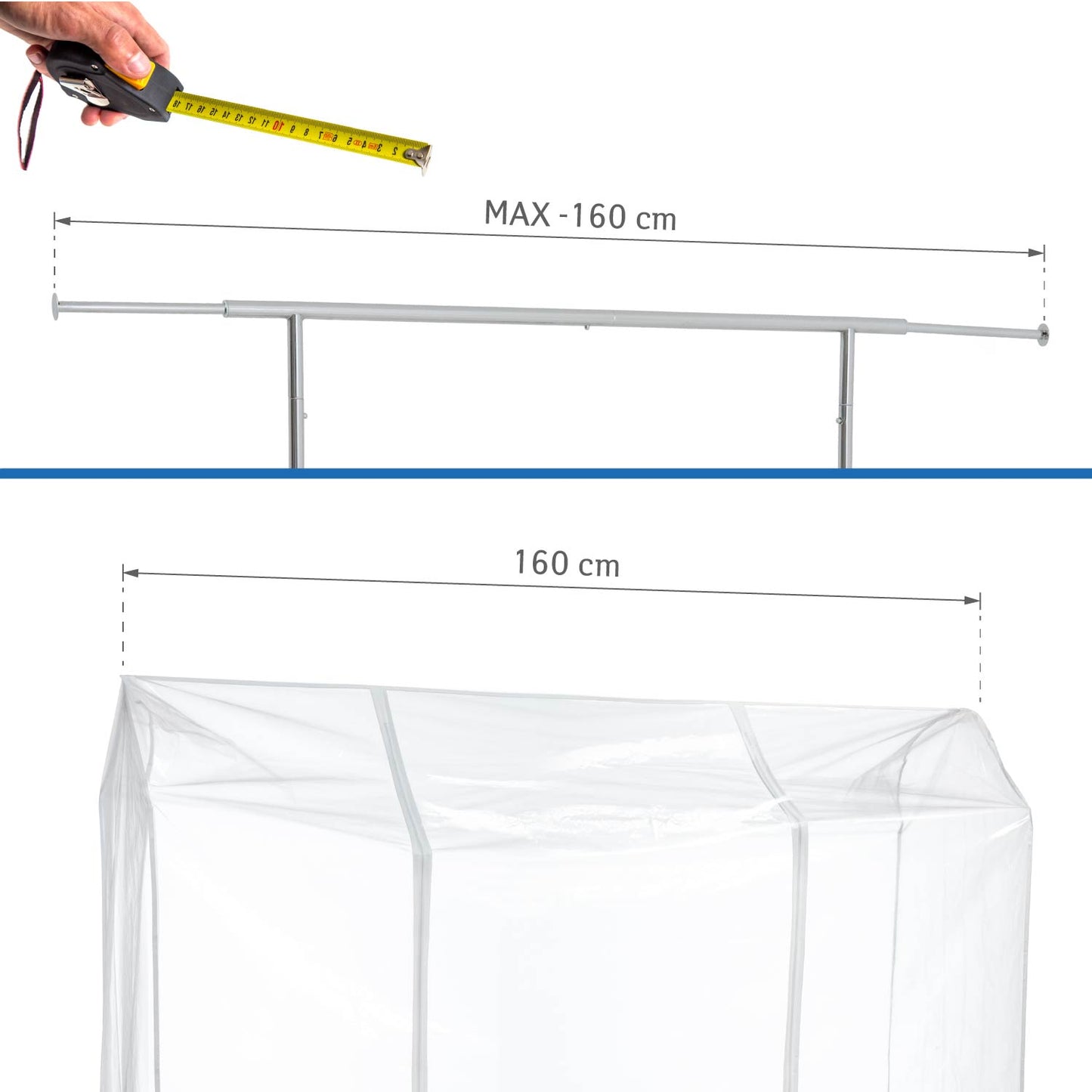 Copri stand appendiabiti, 160x60x145 cm, 2 cerniere, Trasparente, protegge da polvere, umidità, raggi UV, Tatkraft Defender, 2