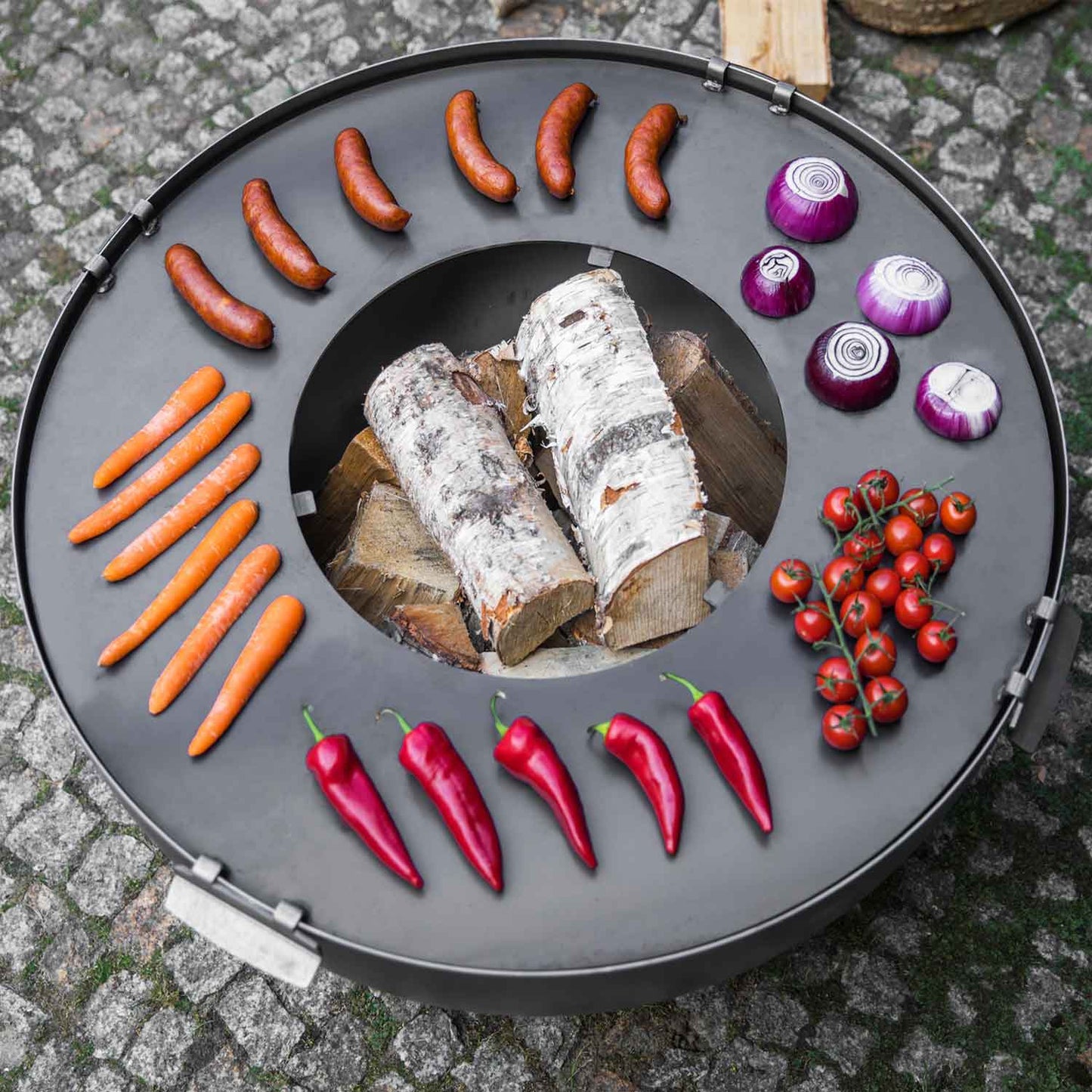 Piastra per braciere con griglia e 4 maniglie, Barbecue, bistecchiera, Cook King, 4