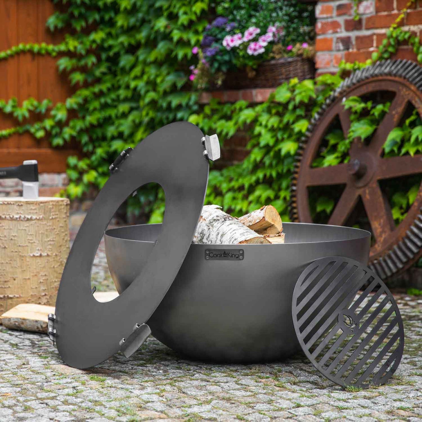 Piastra per braciere con griglia e 4 maniglie, Barbecue, bistecchiera, Cook King, 2