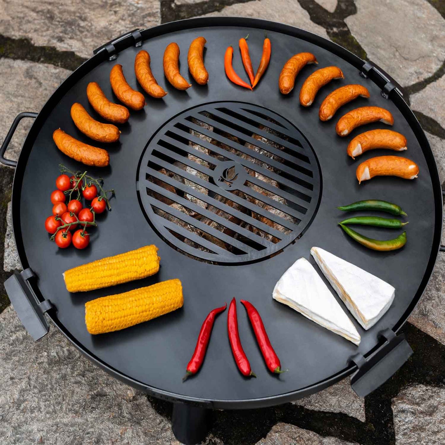 Piastra per braciere con griglia e 4 maniglie, Barbecue, bistecchiera, Cook King, 1