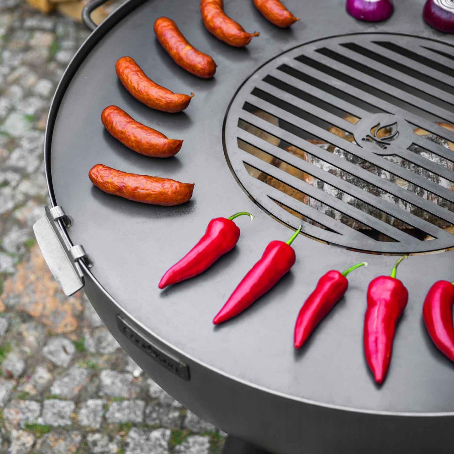 Piastra per braciere con griglia e 4 maniglie, Barbecue, bistecchiera, Cook King, 7