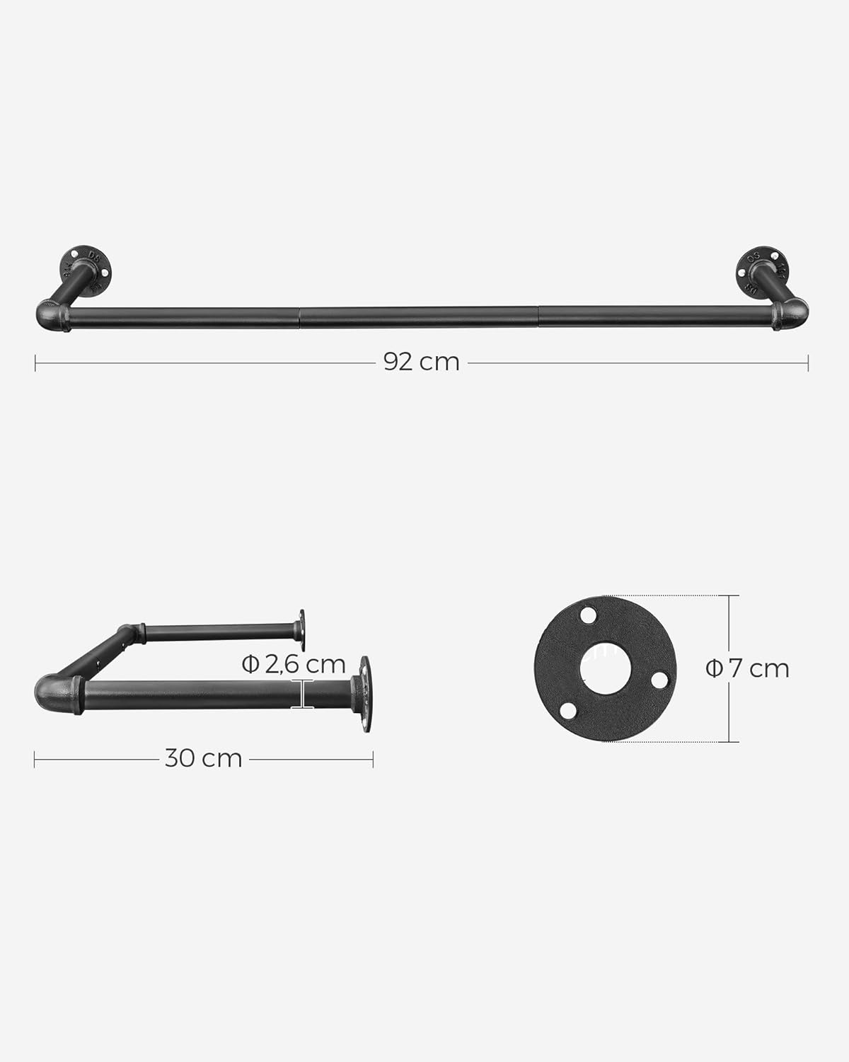 Attaccapanni da Parete, Set di 2, Appendiabiti a Muro, Salvaspazio, Portata di 50 kg, Stile Industriale, Nero, , Songmics, 3