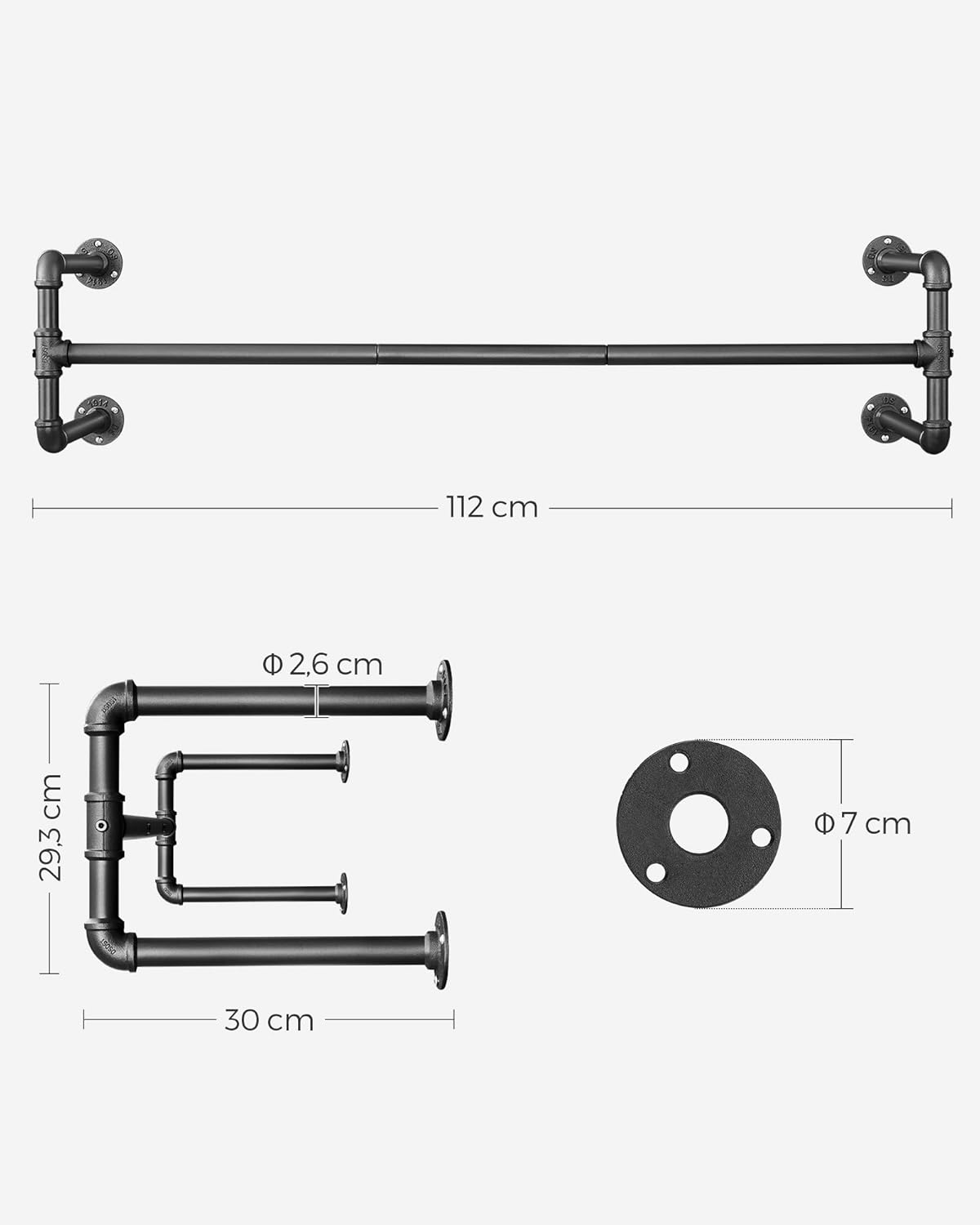 Attaccapanni da Parete, Set di 2, Appendiabiti a Muro, Salvaspazio, Portata di 60 kg, Stile Industriale, Nero, , Songmics, 4