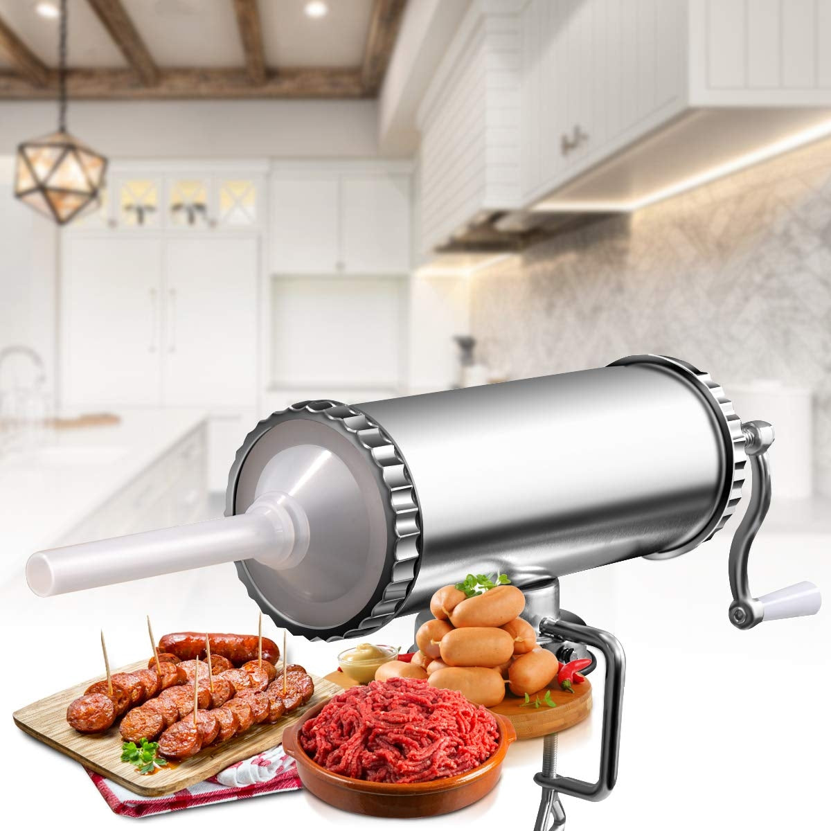 Insaccatrice per salsiccia, 3L, Macchina per salsiccia, con 3 tubi di riempimento, in metallo, Costway, 2