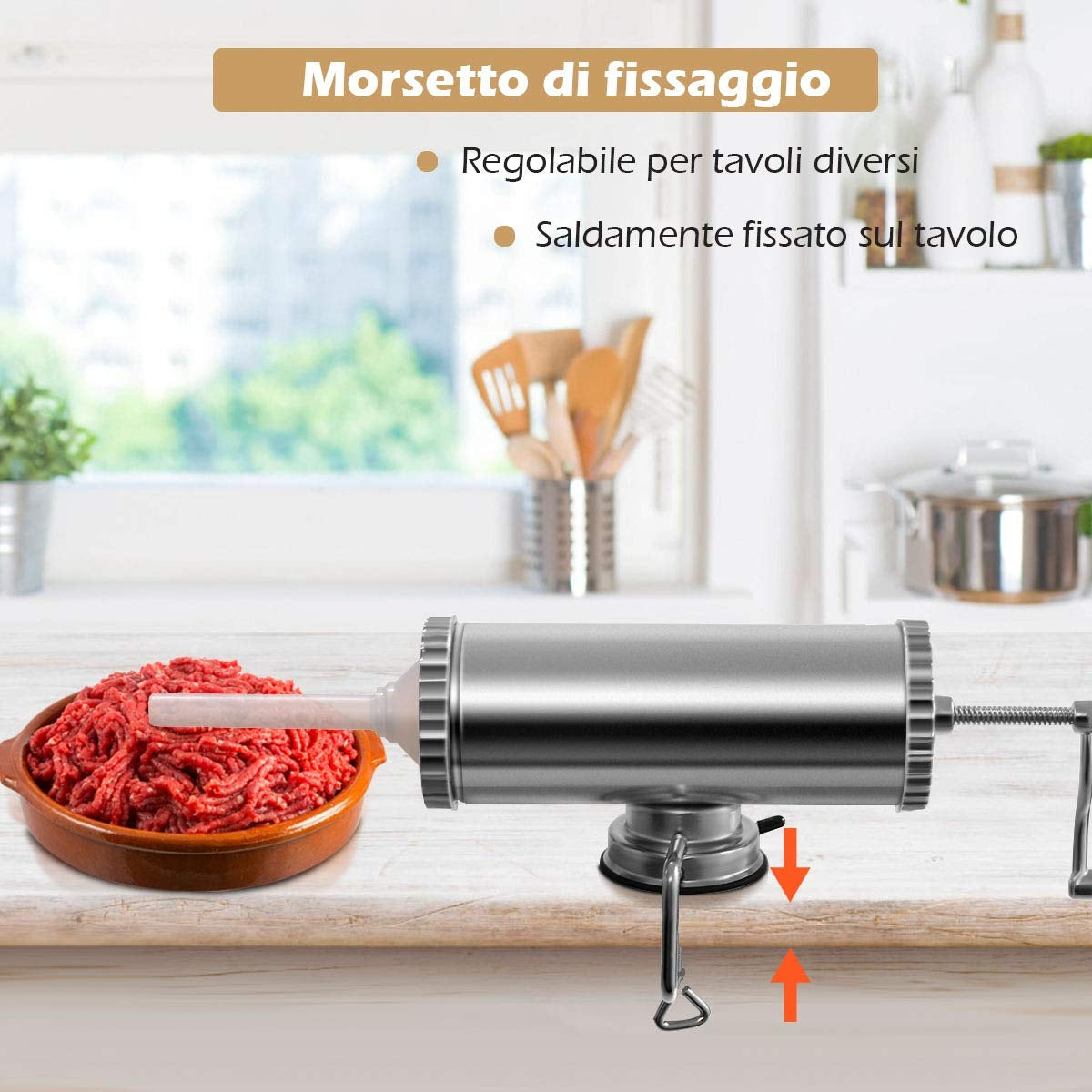 Insaccatrice per salsiccia, 3L, Macchina per salsiccia, con 3 tubi di riempimento, in metallo, Costway, 4