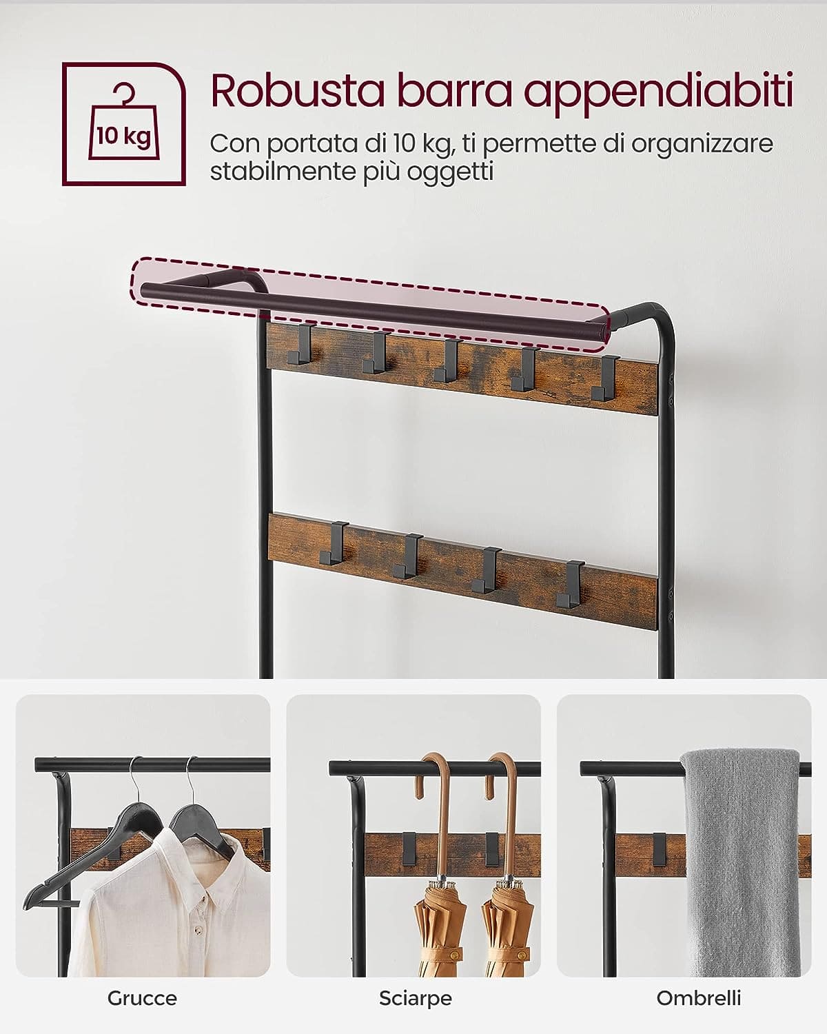 Vasagle, appendiabiti con scaffale vintage