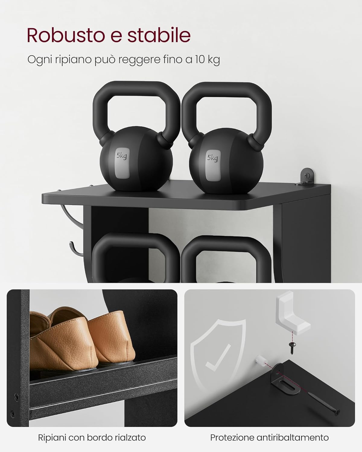 Scarpiera Salvaspazio, Scarpiera Alta, 7 Livelli, Scarpiera Slim, Scarpiera ingresso, con 2 Ganci, Nero, VASAGLE, Vasagle, 7
