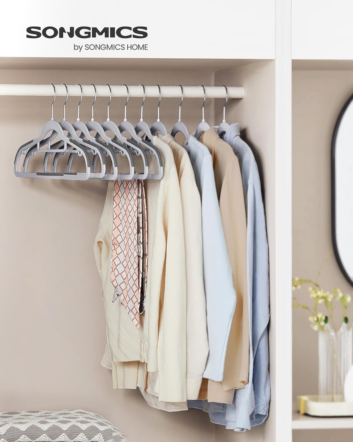 Grucce per Abiti, 30 Pezzi, Grucce per Pantaloni, 42cm, Gancio Girevole, Grucce Salvaspazio, Plastica, Grigio, , Songmics, 2