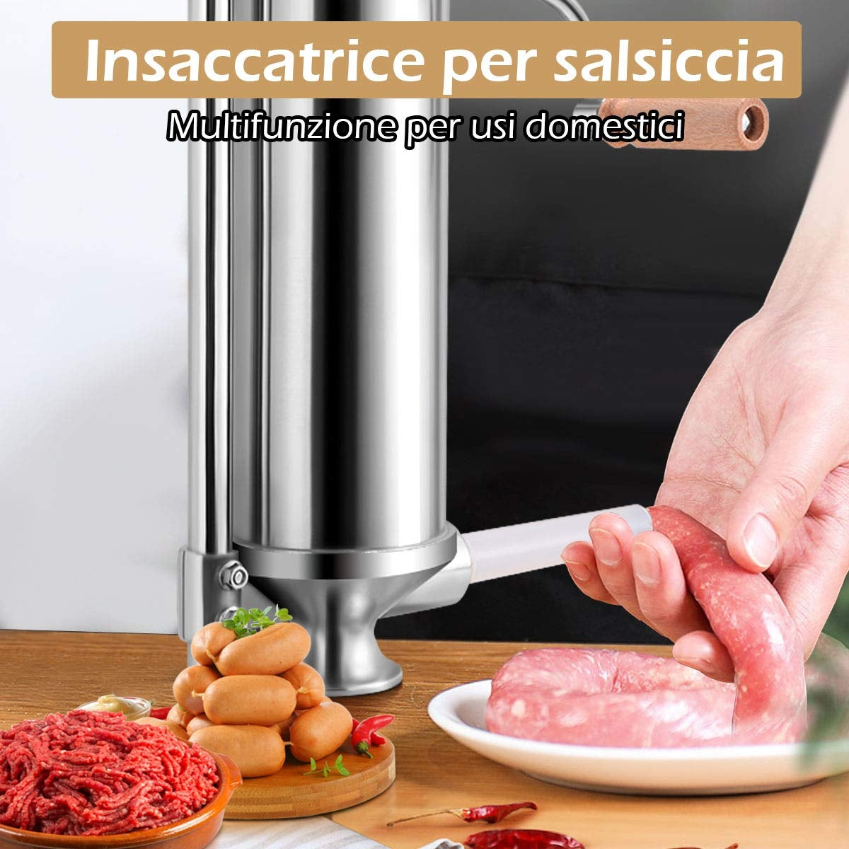 Insaccatrice per salsiccia, 3L, per salsicce Macchina per salsiccia in acciaio inox, con 4 tubi di riempimento, Costway, 4