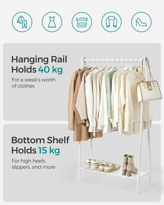 Appendiabiti da Terra, Appendiabiti con Ripiani, Stender Appendiabiti, per Guardaroba, in Acciaio, Bianco, , Songmics, 4