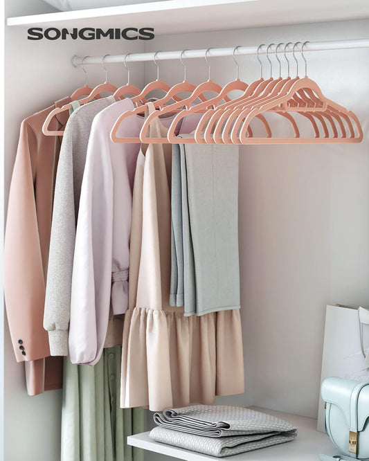 Grucce per Abiti, in Velluto, 50 Pezzi, Grucce per Pantaloni, 43,5cm, Gancio Girevole, Grucce Salvaspazio, Rosa, , Songmics, 2