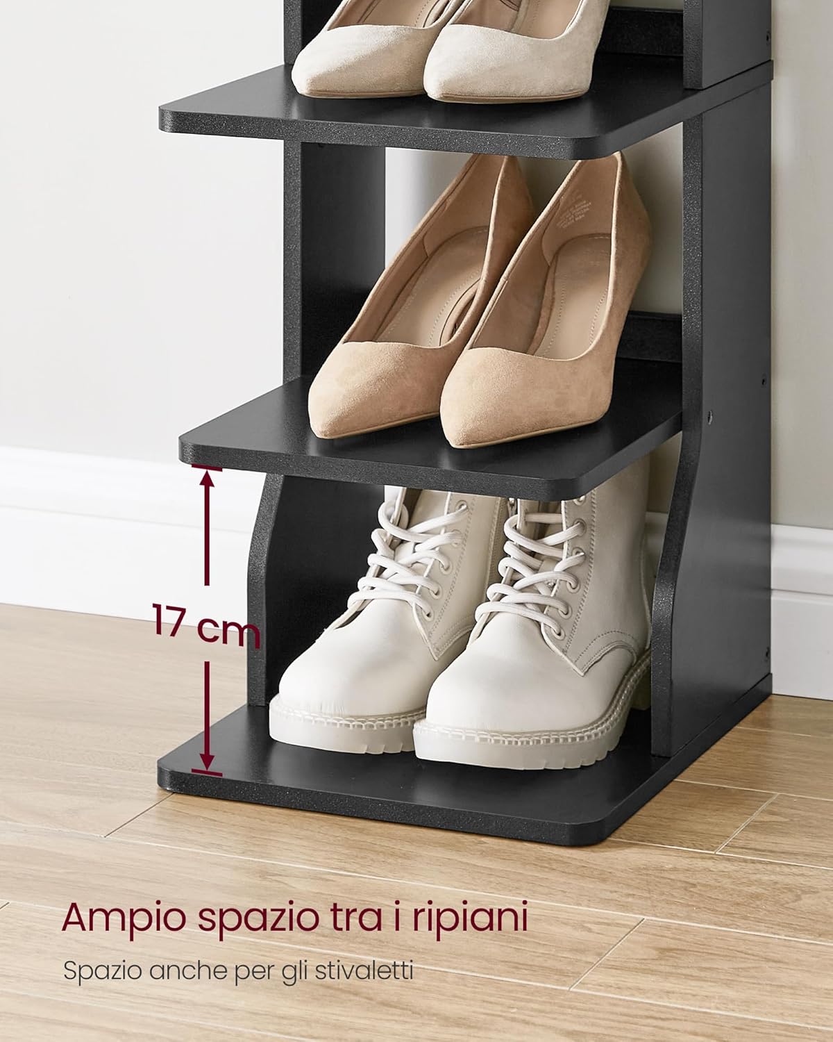 Scarpiera Salvaspazio, Scarpiera Alta, 7 Livelli, Scarpiera Slim, Scarpiera ingresso, con 2 Ganci, Nero, VASAGLE, Vasagle, 5