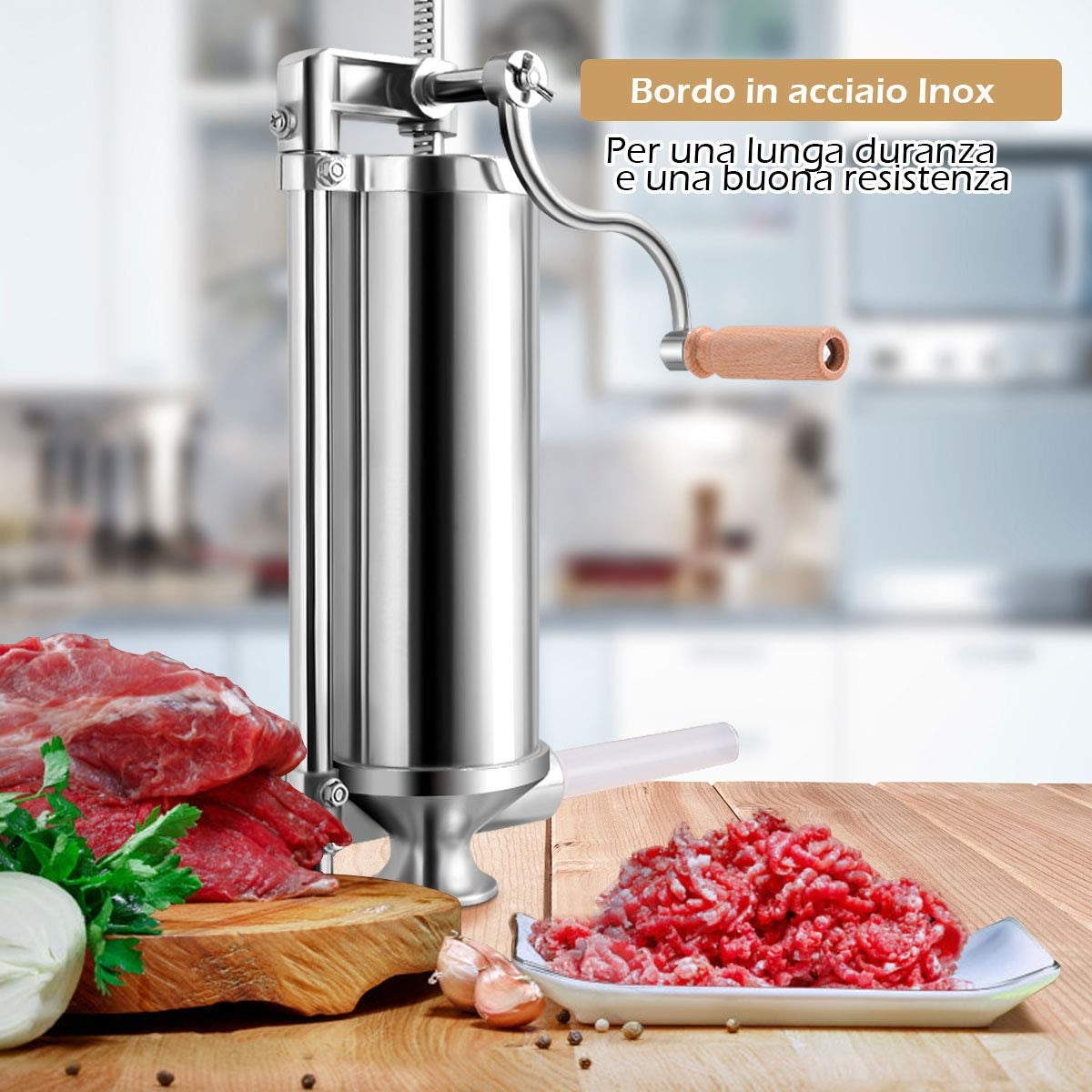 Insaccatrice per salsiccia, 3L, per salsicce Macchina per salsiccia in acciaio inox, con 4 tubi di riempimento, Costway, 3