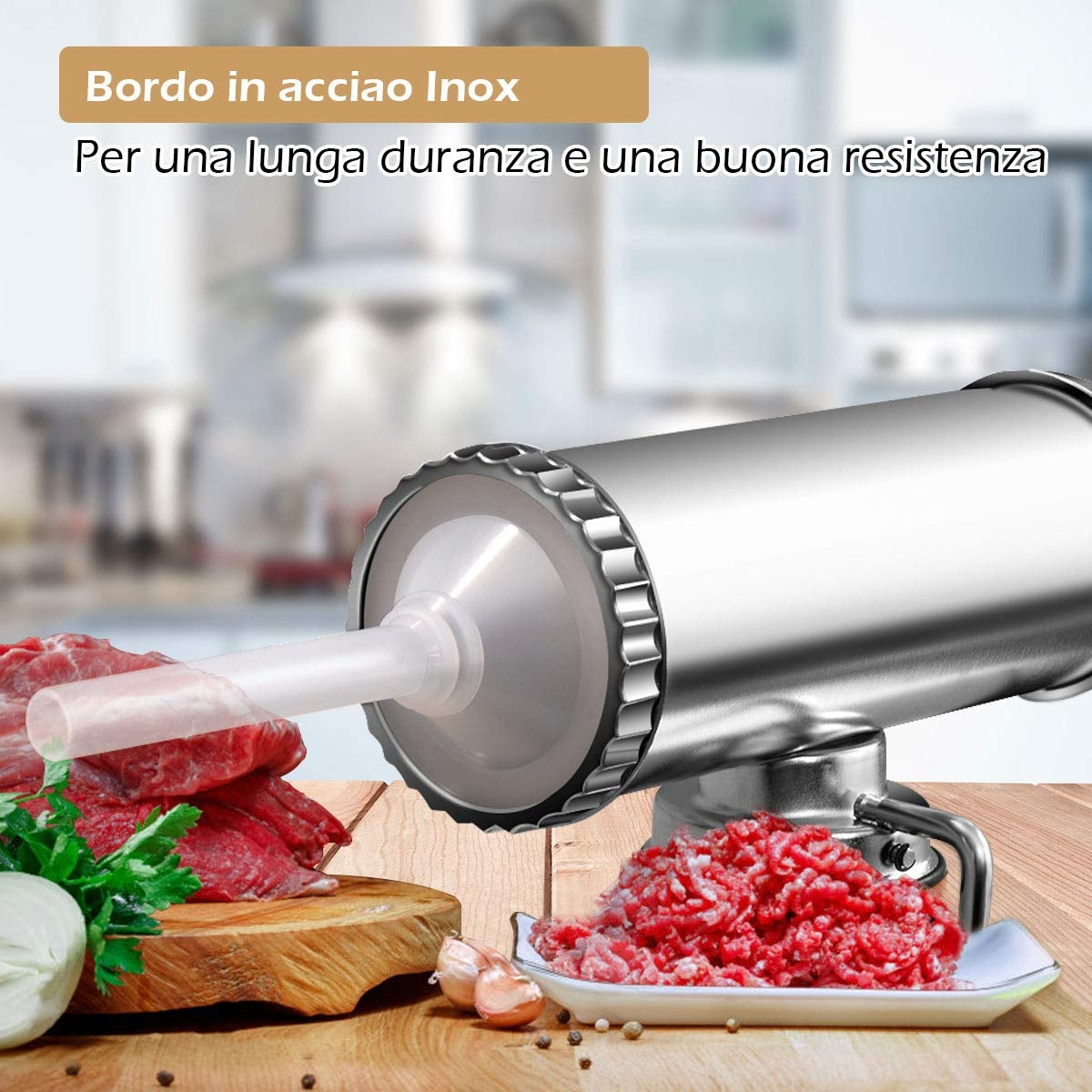 Insaccatrice per salsiccia, 3L, Macchina per salsiccia, con 3 tubi di riempimento, in metallo, Costway, 3