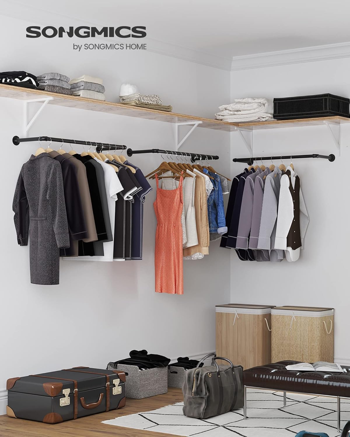 Attaccapanni da Parete, Set di 2, Appendiabiti a Muro, Salvaspazio, Portata di 50 kg, Stile Industriale, Nero, , Songmics, 8