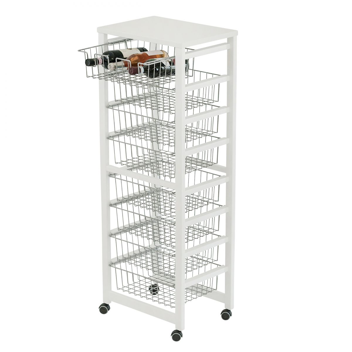 Carrello cucina GUSTAVOTTO, Carrello Cucina salvaspazio, 8 ceste, 1 supporto per bottiglie, bianco, ARIT, 2