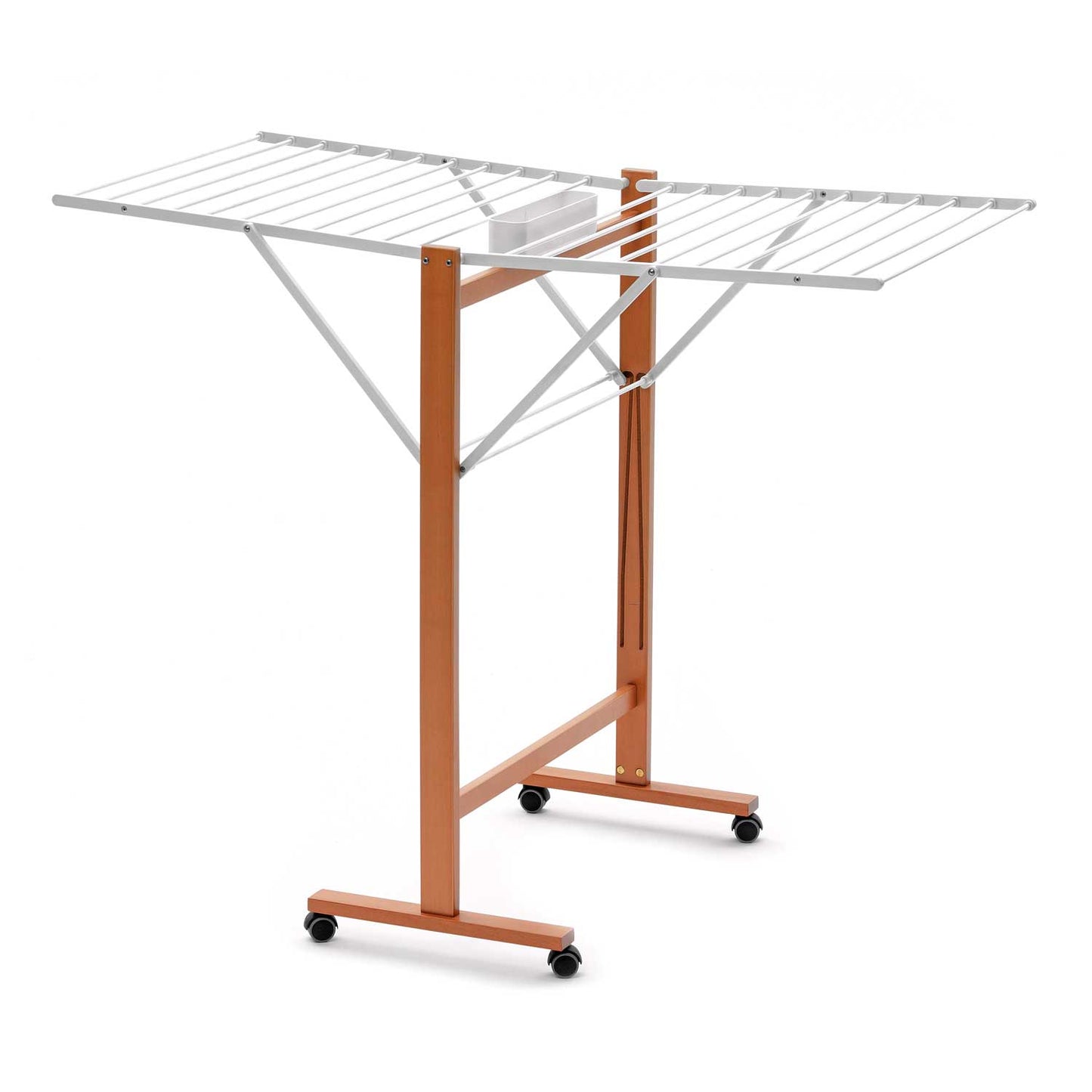 Stendibiancheria, Stendino Legno, pieghevole, corda da bucato da 13 m, cesto per mollette, ARIT RONDINE - legno di ciliegio, 1