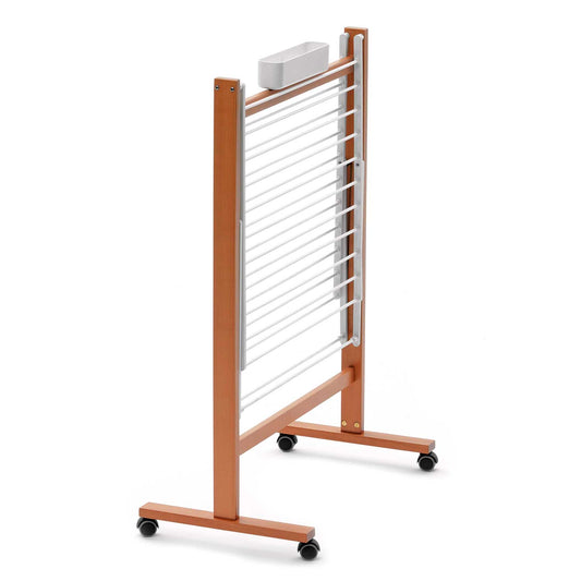 Stendibiancheria, Stendino Legno, pieghevole, corda da bucato da 13 m, cesto per mollette, ARIT RONDINE - legno di ciliegio, 2