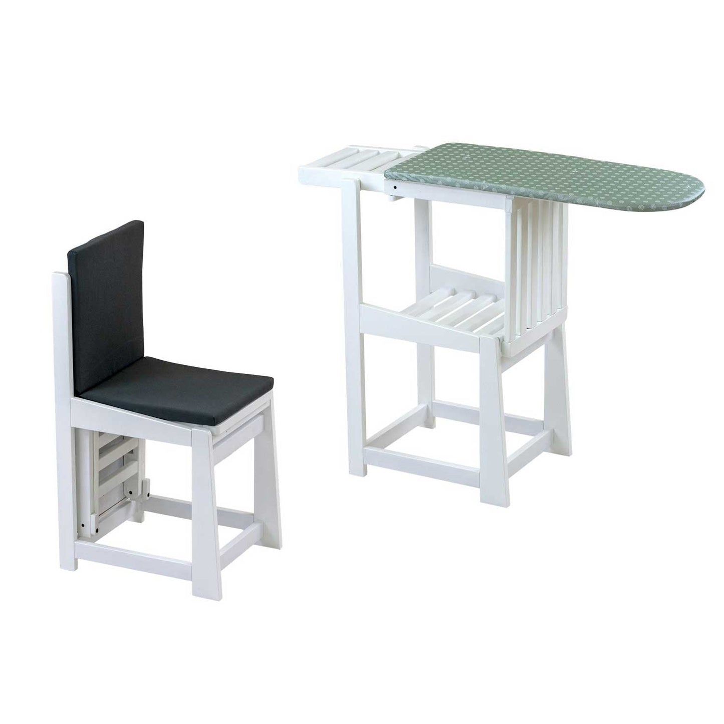 Asse da Stiro Sedia, 2 in 1, Salvaspazio, 81x35cm, Supporto per ferro da stiro, Cuscino, Legno, ARIT SINFONIA - Bianco, 1
