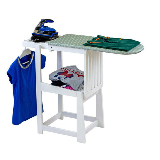 Asse da Stiro Sedia, 2 in 1, Salvaspazio, 81x35cm, Supporto per ferro da stiro, Cuscino, Legno, ARIT SINFONIA - Bianco, 2