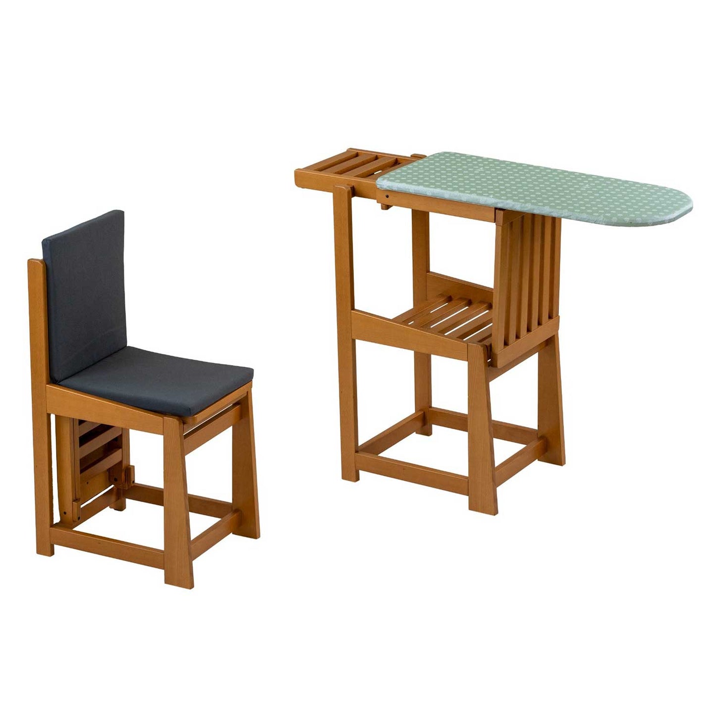 Asse da Stiro Sedia, 2 in 1, Salvaspazio, 81x35cm, Supporto per ferro da stiro, Cuscino, Legno, ARIT SINFONIA - Ciliegio, 1