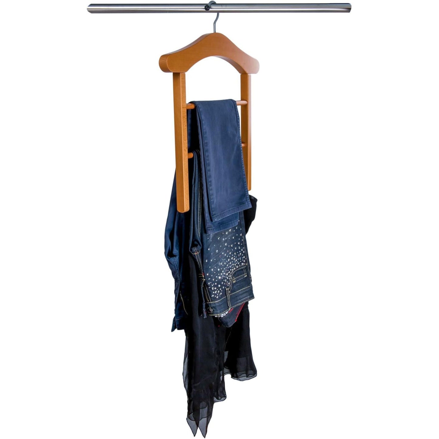 Grucce per abiti MILADY, Grucce salvaspazio, in legno, 2 supporti e clip per gonne, 100% originale fatto in Italia, ciliegia, ARIT, 2