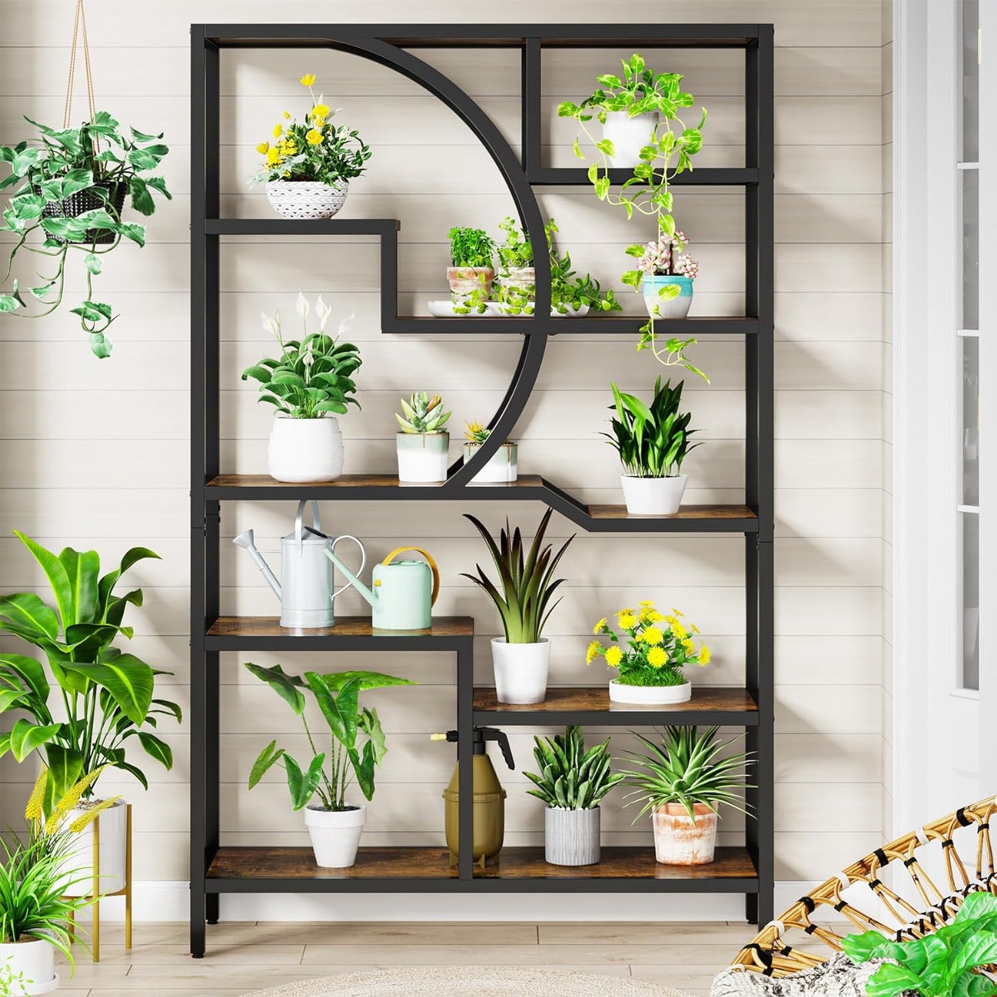 Libreria, Scaffale a Scala, Scaffale Portaoggetti, Libreria Etagere Industriale a 6 Livelli, Marrone Rustico, Tribesigns, 4