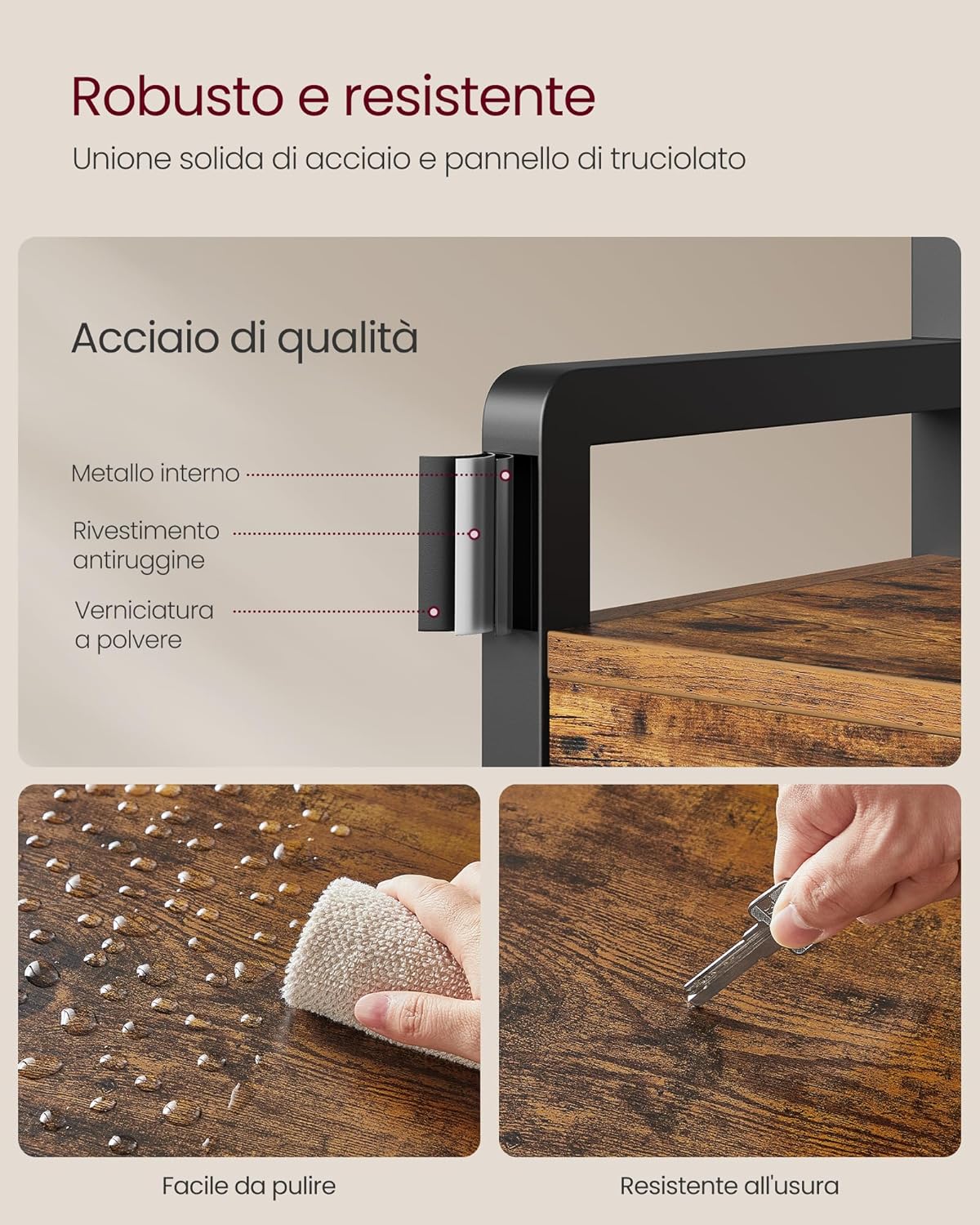 Appendiabiti da Terra, Appendiabiti Ingresso, con 10 Ganci, 2 Cassetti, Panca Scarpiera, Rustico Marrone e Nero , VASAGLE, Vasagle, 7