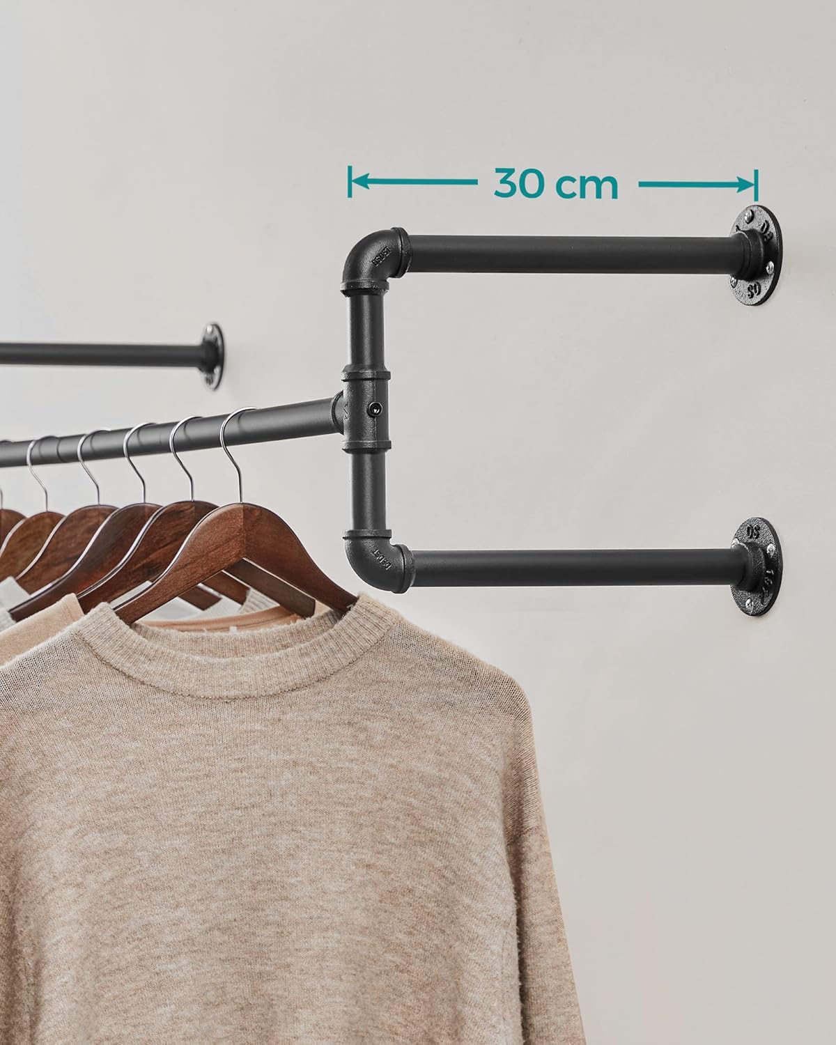 Attaccapanni da Parete, Set di 2, Appendiabiti a Muro, Salvaspazio, Portata di 60 kg, Stile Industriale, Nero, , Songmics, 6
