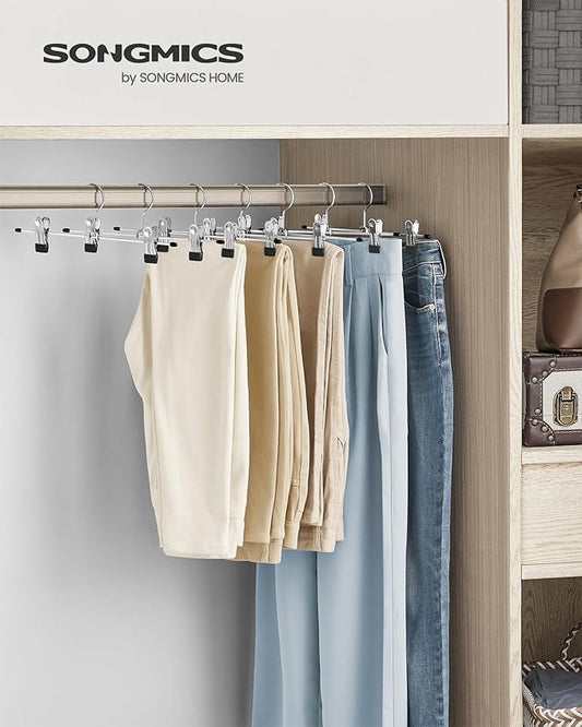 Grucce per Pantaloni, 20 Pezzi, Grucce, con Pinze per Gonne Calze, 31cm, Grucce Salvaspazio, in Metallo, Argento, , Songmics, 2