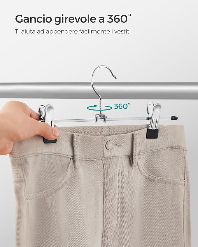 Grucce per Pantaloni, 20 Pezzi, Grucce, con Pinze per Gonne Calze, 31cm, Grucce Salvaspazio, in Metallo, Argento, , Songmics, 5