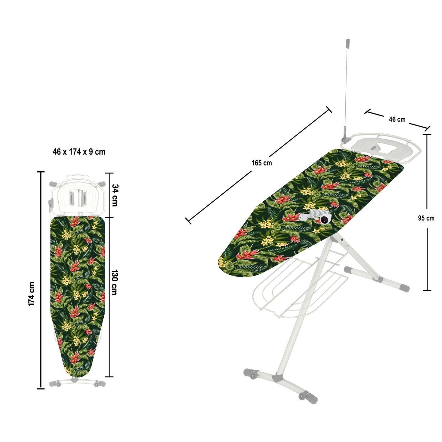Asse da stiro, 130x44cm, Tavolo da stiro, con ruote, con presa, asse da stiro per stazione stirante a vapore, Colombo GIOVE , 2
