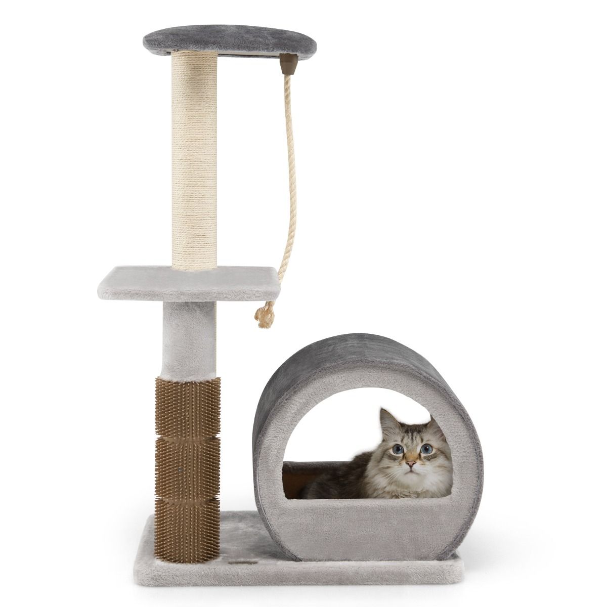 Albero per Gatti, Torre per Gatti, Tiragraffi per Gatti Multilivello con Amaca e Casetta, Grigio, Costway, 5
