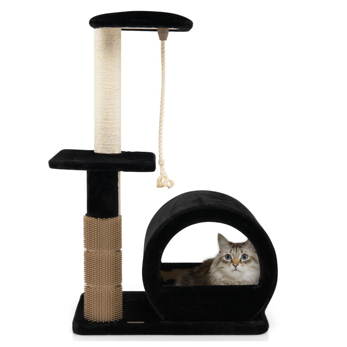 Albero per Gatti, Torre per Gatti, Tiragraffi per Gatti Multilivello con Amaca e Casetta, Albero del Gatto, Nero, Costway, 5
