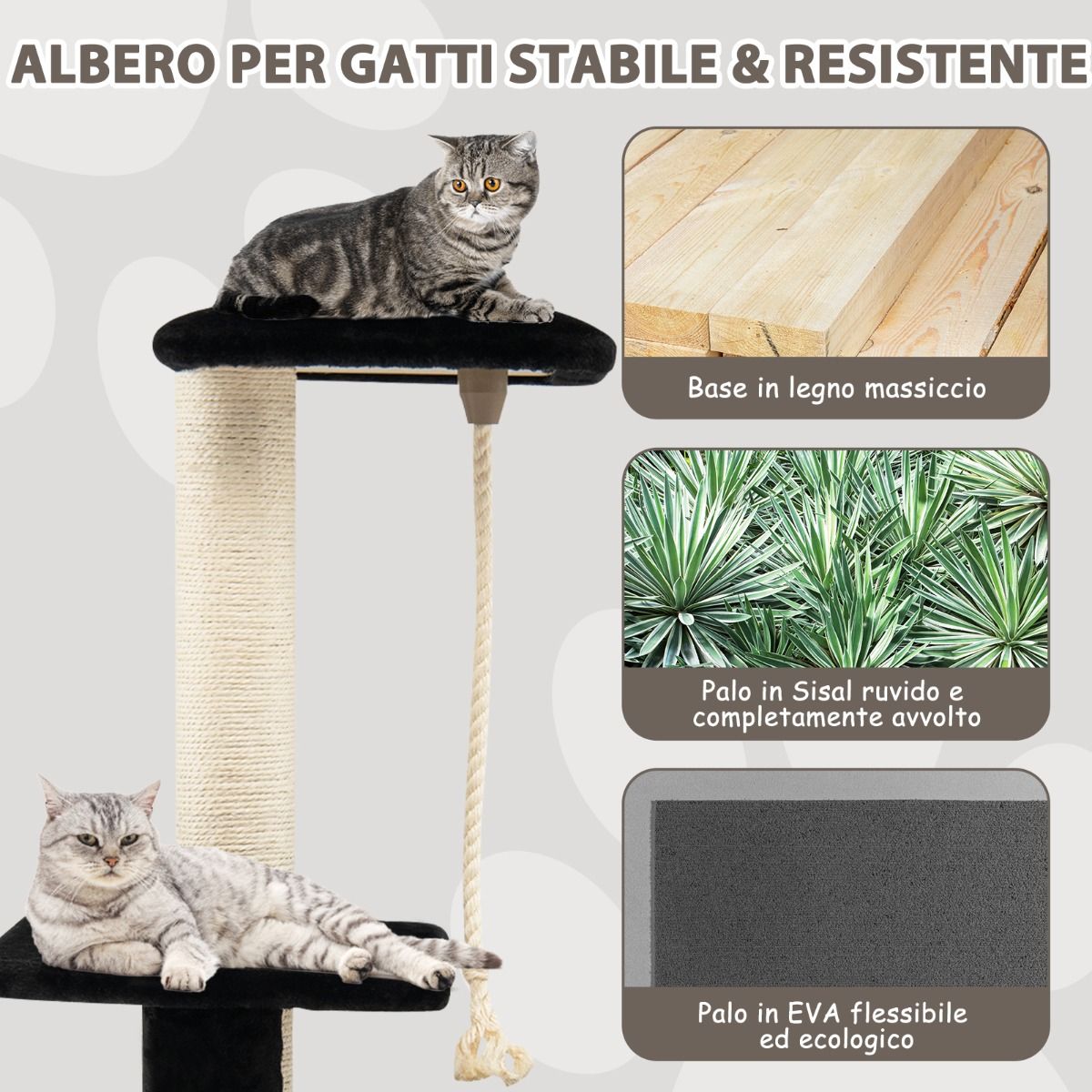 Albero per Gatti, Torre per Gatti, Tiragraffi per Gatti Multilivello con Amaca e Casetta, Albero del Gatto, Nero, Costway, 8