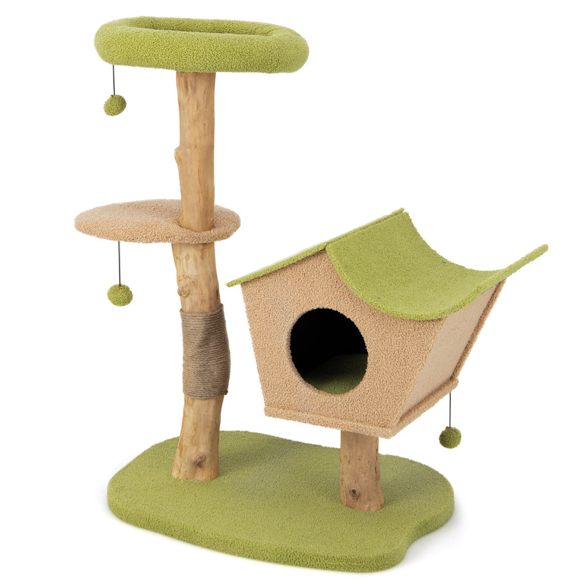 Albero per Gatti da 110cm, Torre per Gatti, Tiragraffi per Gatti Multilivello con Amaca e Casetta, Verde, Costway, 2