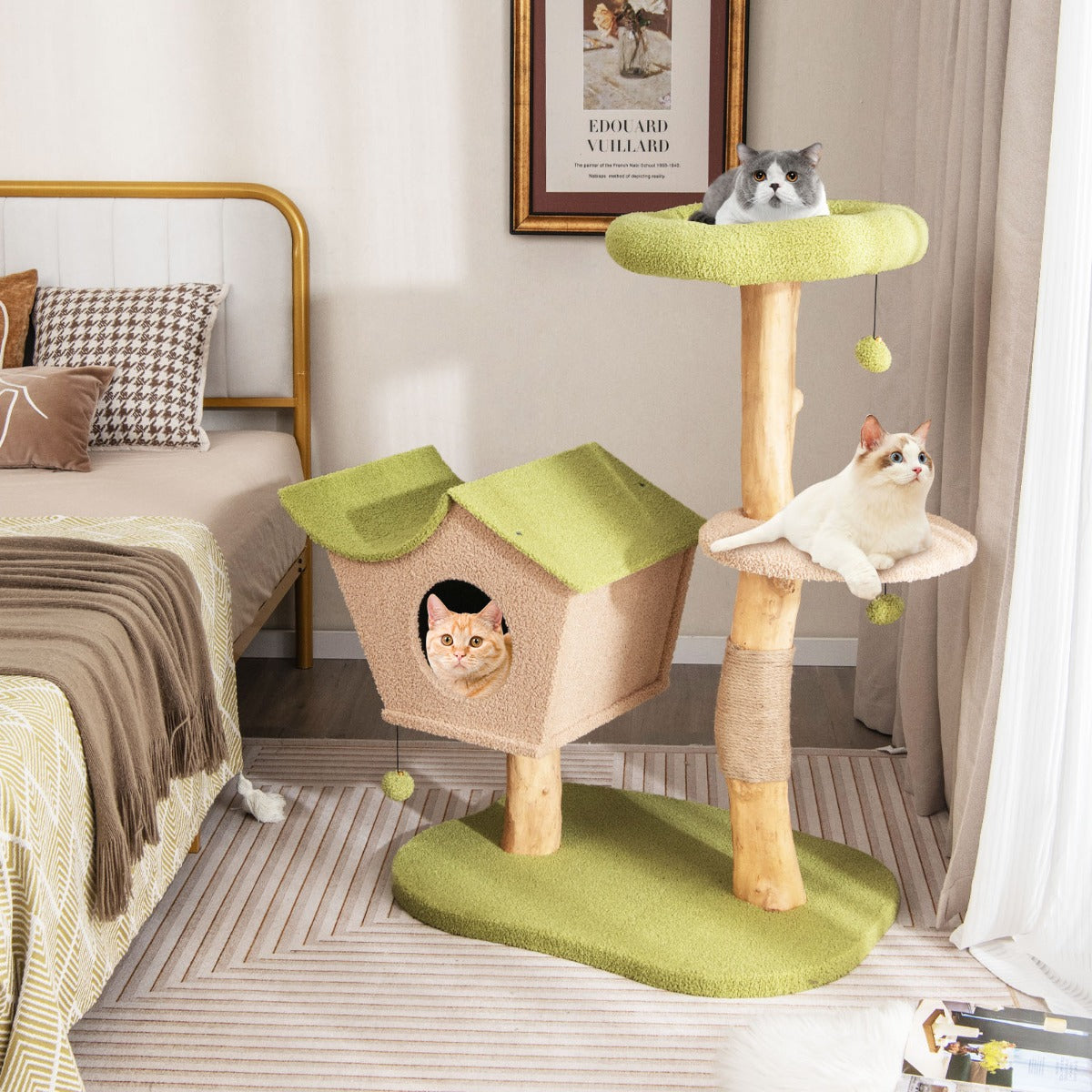 Albero per Gatti da 110cm, Torre per Gatti, Tiragraffi per Gatti Multilivello con Amaca e Casetta, Verde, Costway, 3