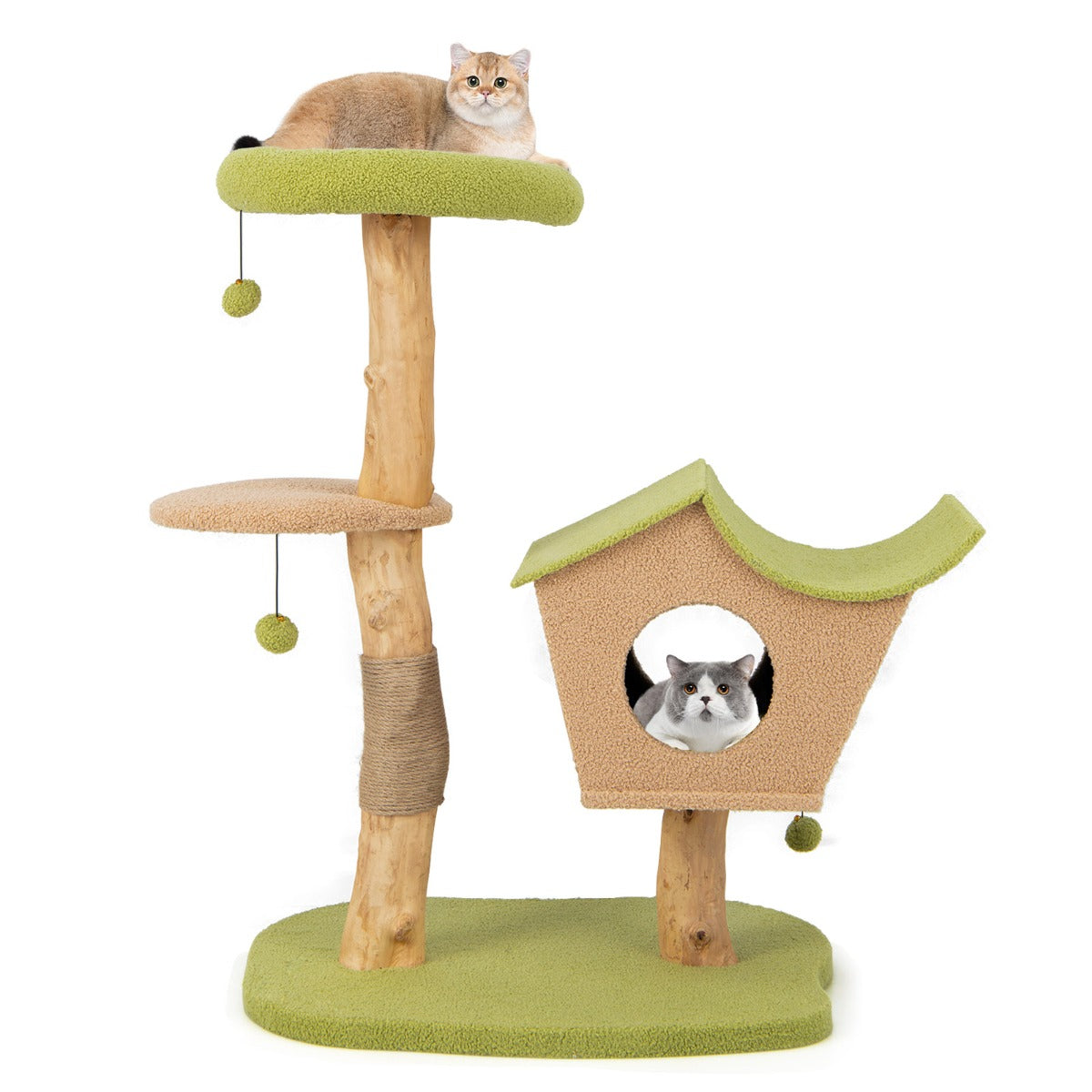 Albero per Gatti da 110cm, Torre per Gatti, Tiragraffi per Gatti Multilivello con Amaca e Casetta, Verde, Costway, 4