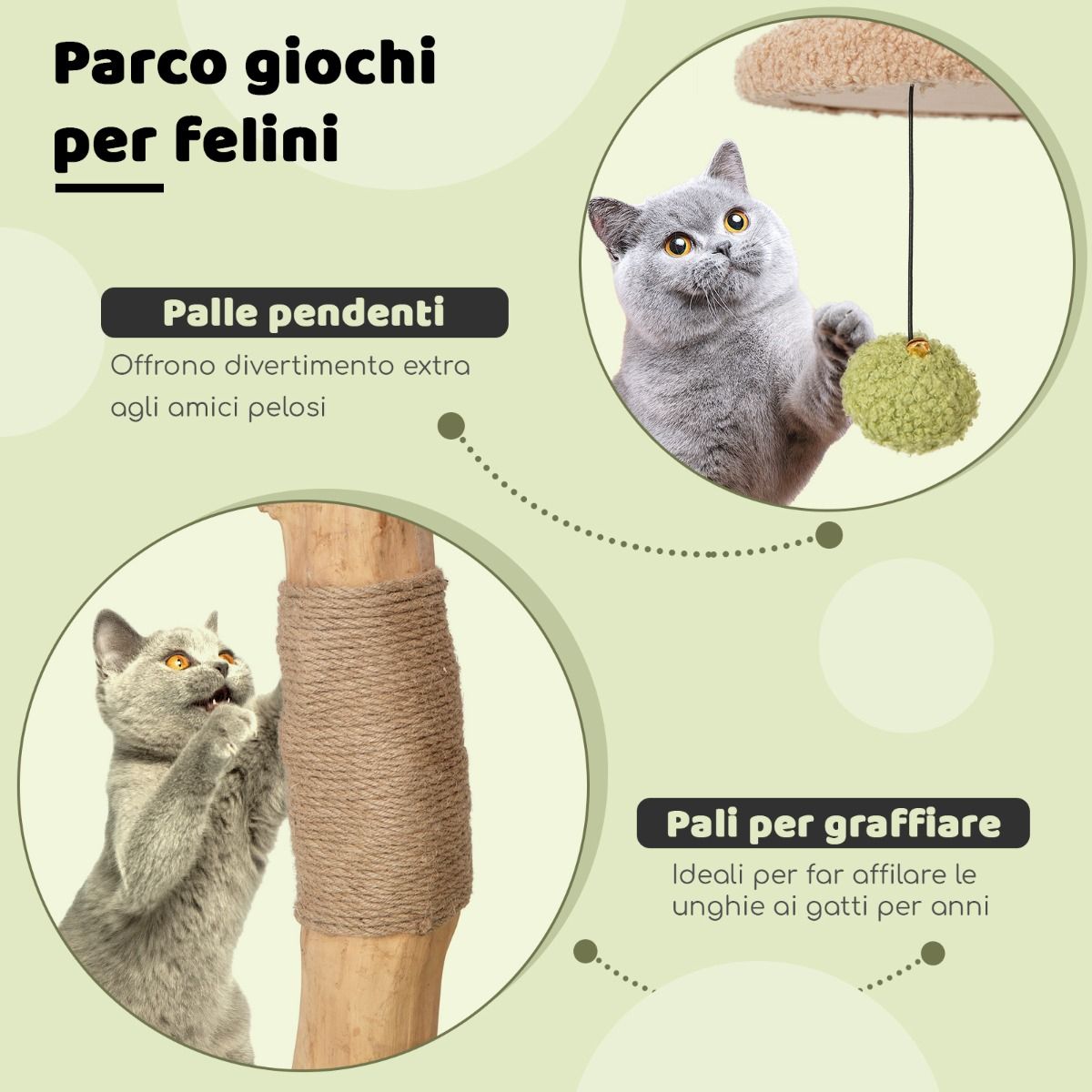 Albero per Gatti da 110cm, Torre per Gatti, Tiragraffi per Gatti Multilivello con Amaca e Casetta, Verde, Costway, 7
