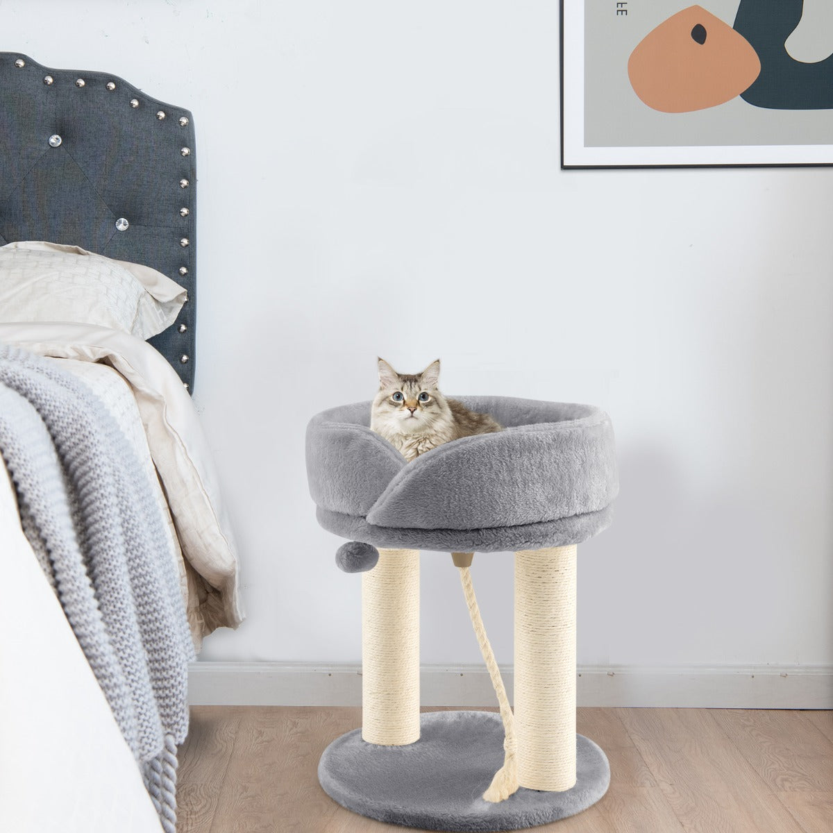 Albero per Gatti, Torre per Gatti, Tiragraffi per Gatti, Albero del Gatto base imbottita, 43 x 43 x 53 cm, Grigio, Costway, 3