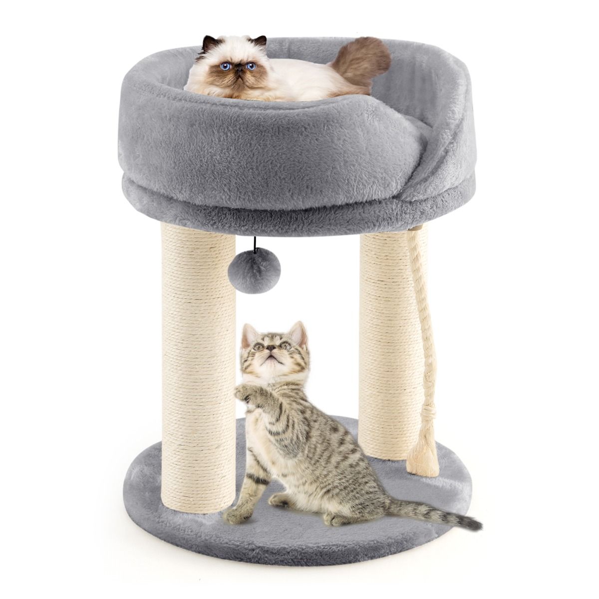 Albero per Gatti, Torre per Gatti, Tiragraffi per Gatti, Albero del Gatto base imbottita, 43 x 43 x 53 cm, Grigio, Costway, 5